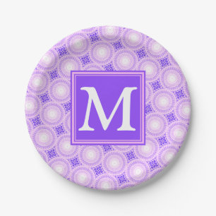 Monogramm lila Kreismuster Pappteller