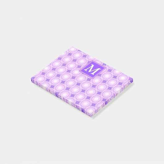 Monogramm lila Kreismuster Post-it Klebezettel (angewinkelt)