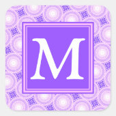 Monogramm lila Kreismuster Quadratischer Aufkleber (Vorderseite)
