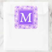 Monogramm lila Kreismuster Quadratischer Aufkleber (Tasche)