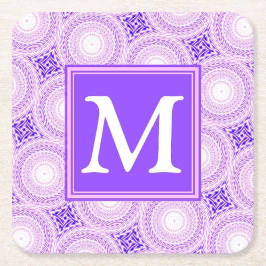Monogramm lila Kreismuster Rechteckiger Pappuntersetzer (Vorderseite)