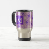Monogramm lila Kreismuster Reisebecher (Vorderseite Links)