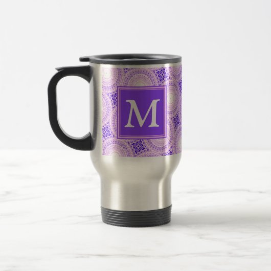 Monogramm lila Kreismuster Reisebecher (Links)