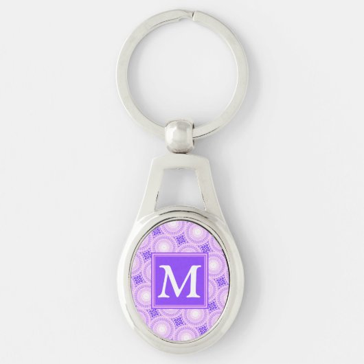 Monogramm lila Kreismuster Schlüsselanhänger (Vorderseite)