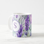 Monogramm lila Lavendel-Blumenfeld Kaffeetasse (Vorderseite Links)