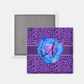 Monogramm lila Leopardenblauer Rose Magnet (Vorderseite/Rückseite)