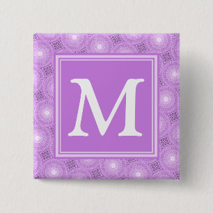 Monogramm-Lila-lila Kreismuster Button