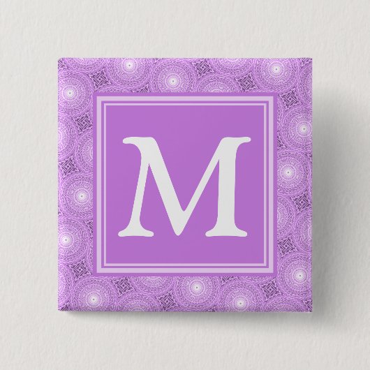 Monogramm-Lila-lila Kreismuster Button (Vorderseite)
