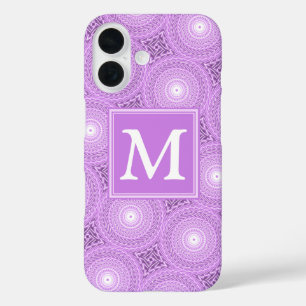 Monogramm-Lila-lila Kreismuster iPhone 16 Hülle