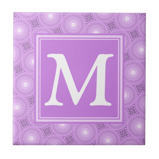 Monogramm-Lila-lila Kreismuster Fliese (Vorderseite)