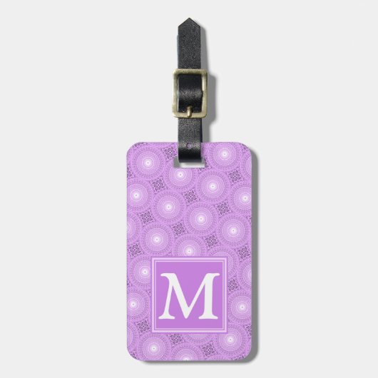 Monogramm-Lila-lila Kreismuster Gepäckanhänger (Vorderseite vertikal)