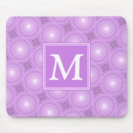 Monogramm-Lila-lila Kreismuster Mousepad (Vorne)