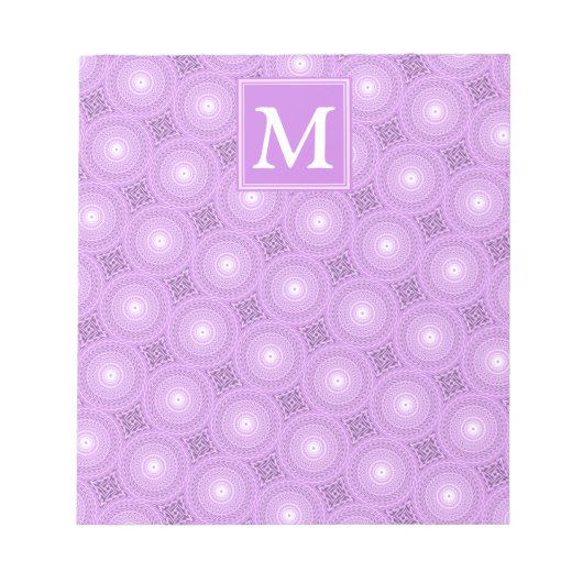 Monogramm-Lila-lila Kreismuster Notizblock (Vorderseite)