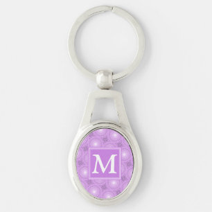 Monogramm-Lila-lila Kreismuster Schlüsselanhänger