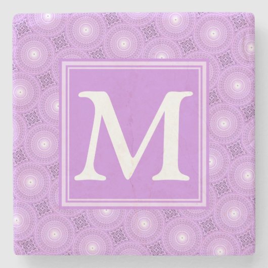 Monogramm-Lila-lila Kreismuster Steinuntersetzer (Vorderseite)