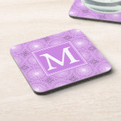 Monogramm-Lila-lila Kreismuster Untersetzer (Linke Seite)