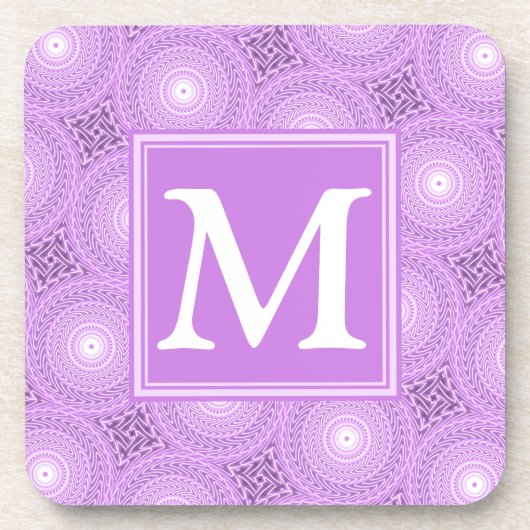 Monogramm-Lila-lila Kreismuster Untersetzer (Vorderseite)
