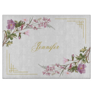 Monogramm lila-lila-rosa Blumenstrauß vintage süß Schneidebrett