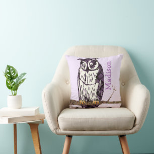 Monogramm lila Limette Baby Mädchen Vintage Eule Kissen