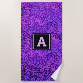 Monogramm lila Ombre-Blattmuster modern fett Strandtuch