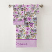 Monogramm Lila Pink Blau Farbe Bläschen Badhandtuch Set (Insitu)