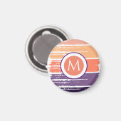 Monogramm lila Pinselstriche und Korallenpinsel Magnet (Vorderseite/Rückseite)