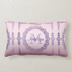Monogramm-lila Rahmen-extravagante Spitze-Girly Lendenkissen