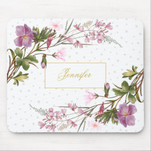 Monogramm lila rosa Blumenstrauß vintage Schick Mousepad