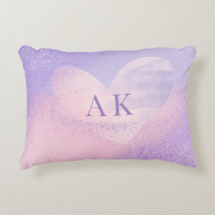 Monogramm lila rosa Farbverlauf Herz Dekokissen