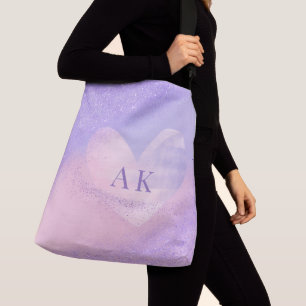 Monogramm lila rosa Farbverlauf Herz Tragetaschen Mit Langen Trägern