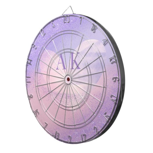 Monogramm Lila rosa Gradient Herz Dartscheibe (Vorderseite rechts)