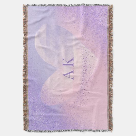 Monogramm Lila rosa Gradient Herz Decke (Vorderseite Vertikal)