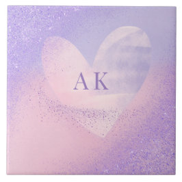 Monogramm Lila rosa Gradient Herz Fliese