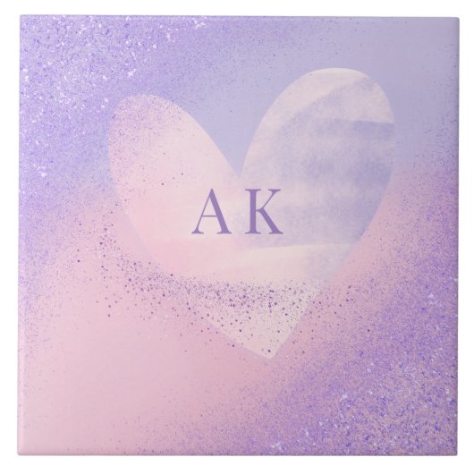 Monogramm Lila rosa Gradient Herz Fliese (Vorderseite)