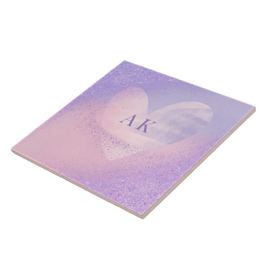 Monogramm Lila rosa Gradient Herz Fliese (Seite)