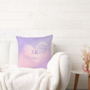 Monogramm Lila rosa Gradient Herz Kissen