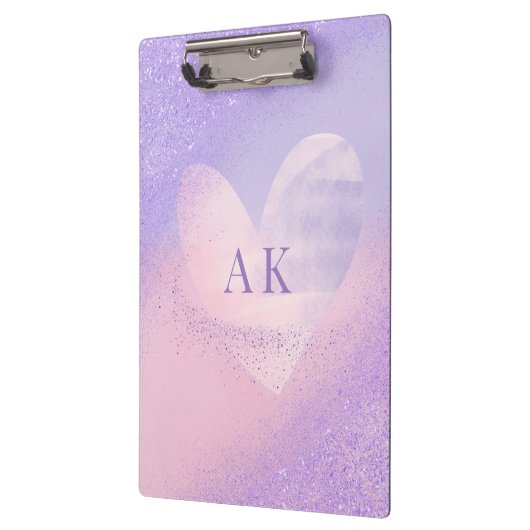 Monogramm Lila rosa Gradient Herz Klemmbrett (Links)