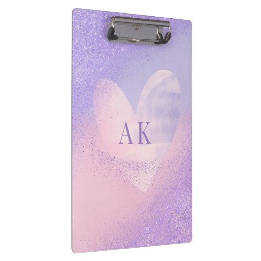 Monogramm Lila rosa Gradient Herz Klemmbrett (Rechts)