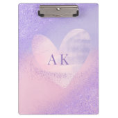 Monogramm Lila rosa Gradient Herz Klemmbrett (Vorderseite)