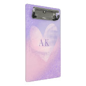Monogramm Lila rosa Gradient Herz Mini Klemmbrett (Schrägansicht)