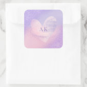 Monogramm Lila rosa Gradient Herz Quadratischer Aufkleber (Tasche)
