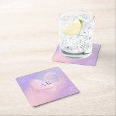 Monogramm Lila rosa Gradient Herz Rechteckiger Pappuntersetzer (Vor Ort)