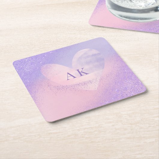 Monogramm Lila rosa Gradient Herz Rechteckiger Pappuntersetzer (angewinkelt)
