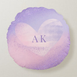 Monogramm Lila rosa Gradient Herz Rundes Kissen
