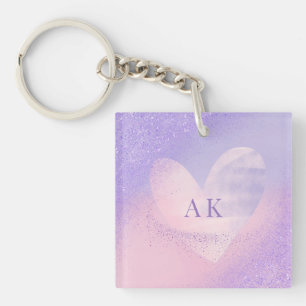 Monogramm Lila rosa Gradient Herz Schlüsselanhänger
