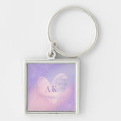 Monogramm Lila rosa Gradient Herz Schlüsselanhänger (Vorne)
