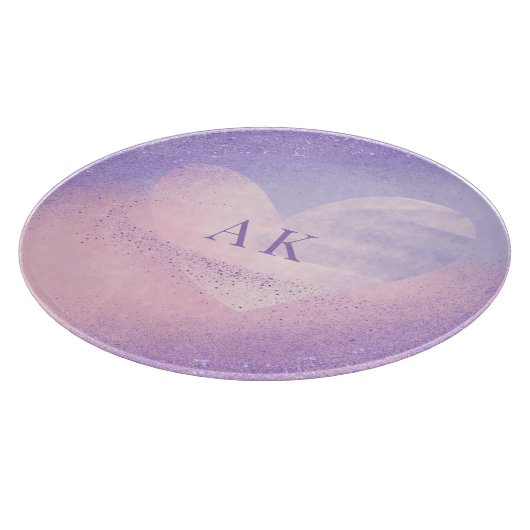 Monogramm Lila rosa Gradient Herz Schneidebrett (Ecke)