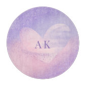 Monogramm Lila rosa Gradient Herz Schneidebrett (Vorderseite)