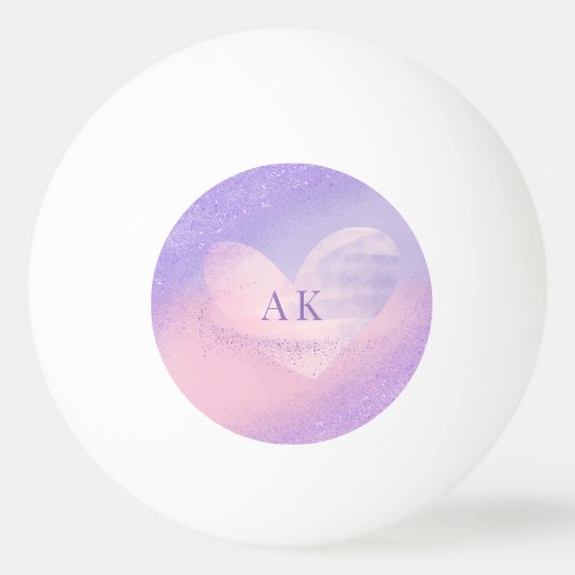 Monogramm Lila rosa Gradient Herz Tischtennisball (Vorderseite)
