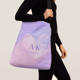 Monogramm Lila rosa Gradient Herz Tragetaschen Mit Langen Trägern